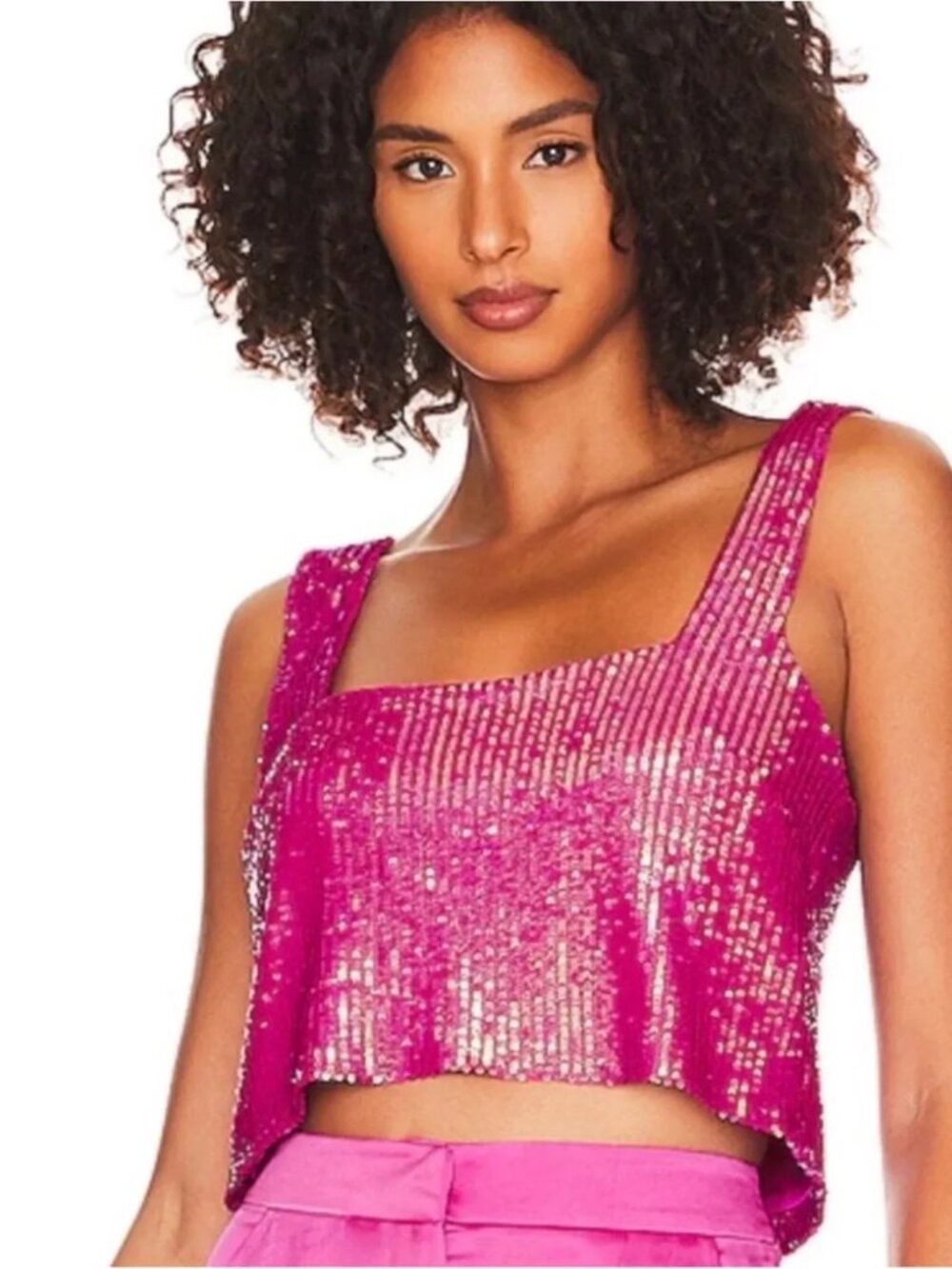 Show Me Your Mumu Tank Top Womens Large Disco Pink Sequin Tara Crop Square Neck
